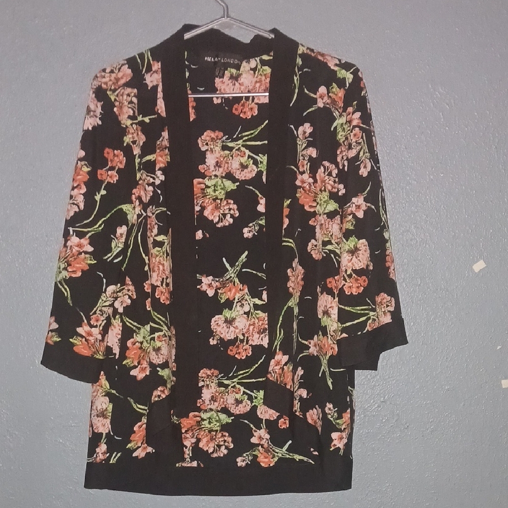 MELA♡LONDON Black and Pink Floral Cardigan